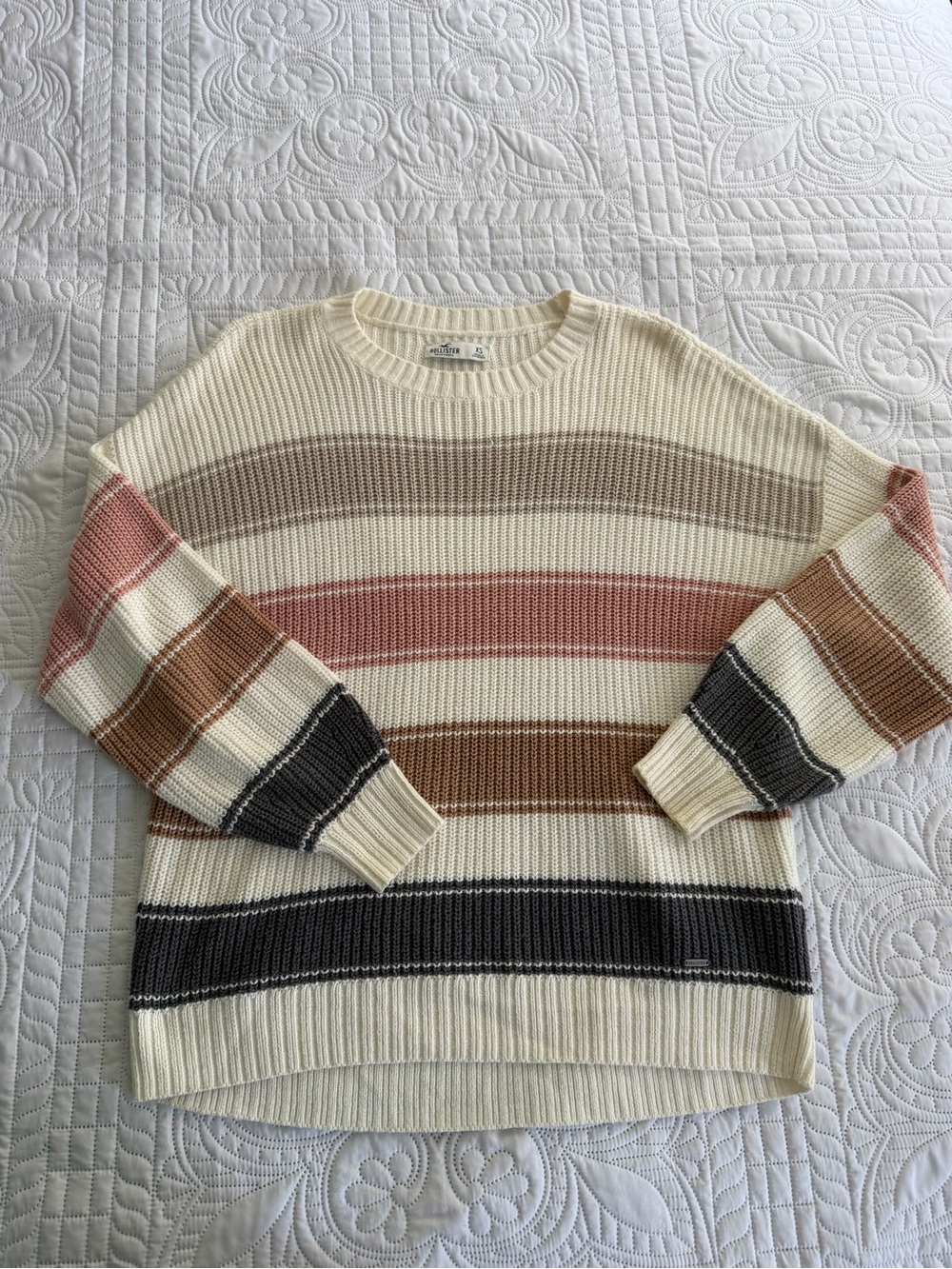 Hollister Pastel Striped Knit Crewneck Sweater Size XS Lightweight Beach Spring
